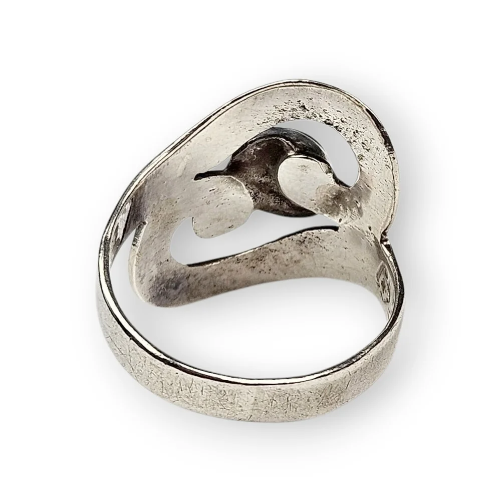 Taxco Modernist Sterling Bypass Ring Tigers Eye Wide Swirl Vtg 925 Silver 8.5